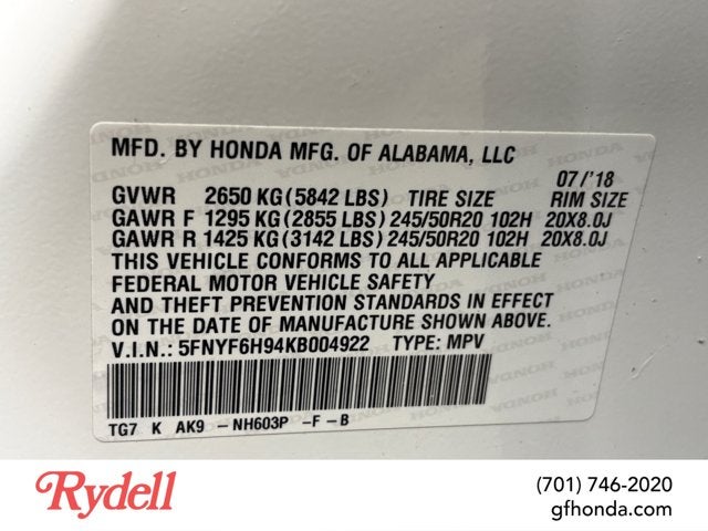 2019 Honda Pilot Touring 8-Passenger